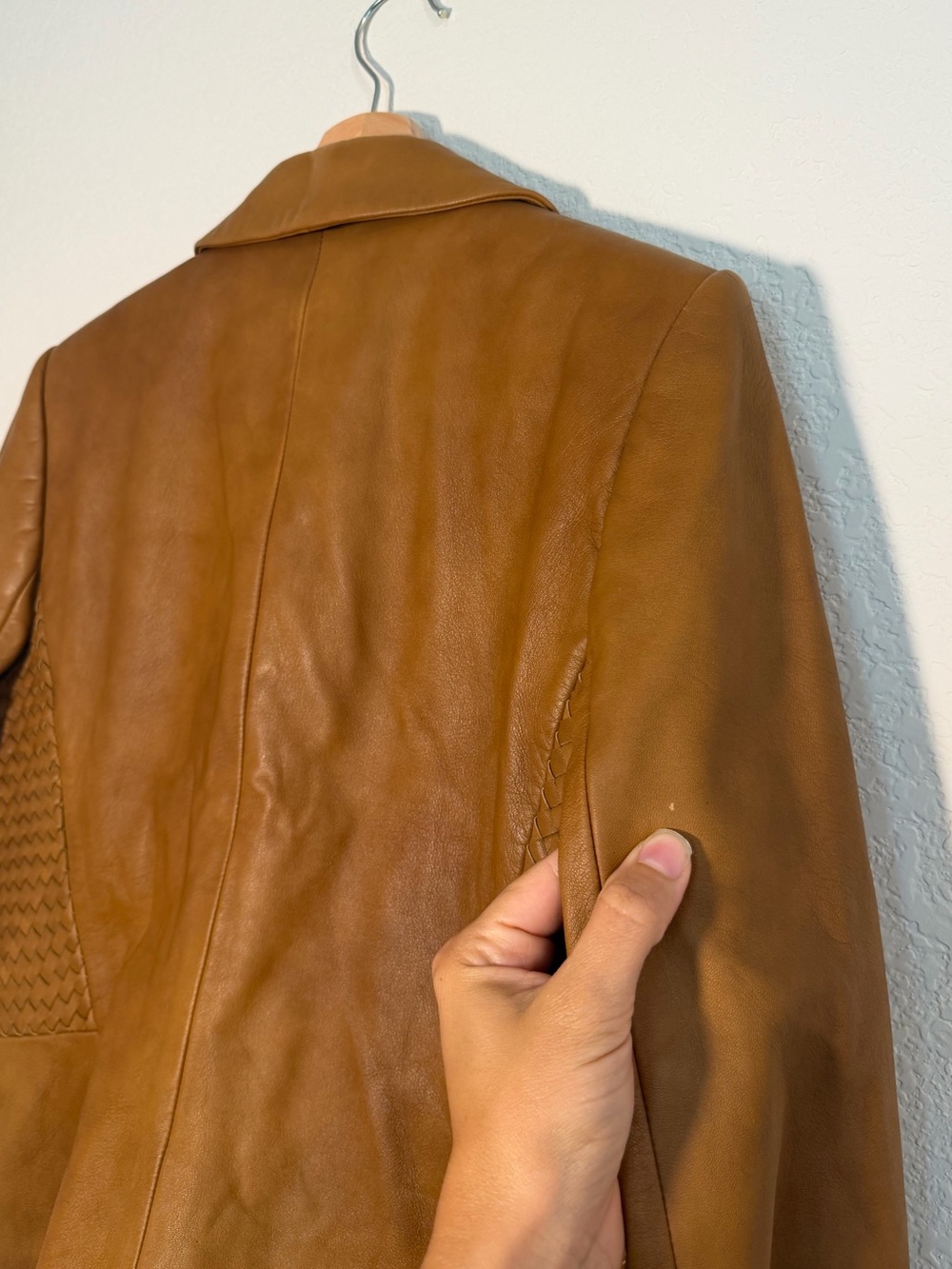 Leather Cognac Woven Blazer Jacket size 10 - Picture 10 of 10